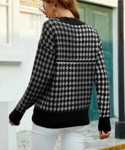 Budget 🎁 IZURIA Black & White Houndstooth Mock Neck Sweater - 👩 Women 😍 -IZURIA Sales Store zu110004783 alt 2 tm1666981913