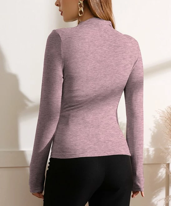 Hot Sale π IZURIA Pink Heather Ruched-Front Long-Sleeve Top - π© Women π€© 2 Hot Sale π IZURIA Pink Heather Ruched-Front Long-Sleeve Top - π© Women π€© - Image 2