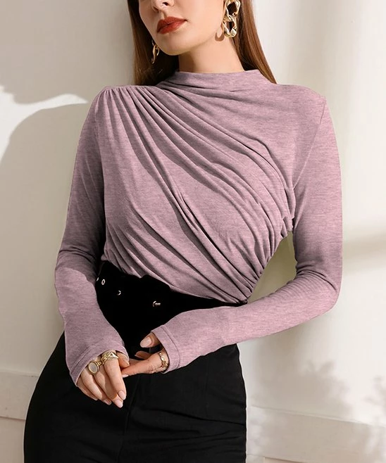 Hot Sale π IZURIA Pink Heather Ruched-Front Long-Sleeve Top - π© Women π€© 1 Hot Sale π IZURIA Pink Heather Ruched-Front Long-Sleeve Top - π© Women π€©