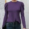 Best deal 🎁 IZURIA Purple Puff-Sleeve Crewneck Top - 👩 Women & Plus 🎉