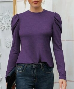 Best deal 🎁 IZURIA Purple Puff-Sleeve Crewneck Top - 👩 Women & Plus 🎉