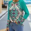 Best reviews of 🛒 IZURIA Turquoise Abstract Long-Sleeve Raglan Top - 👩 Women 🔥