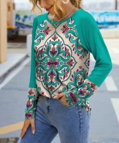 Best reviews of π IZURIA Turquoise Abstract Long-Sleeve Raglan Top - π© Women π₯