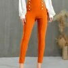 Deals 🛒 IZURIA Orange Button-Accent Elastic-Waist Crop Skinny Pants - 👩 Women & Plus 🧨