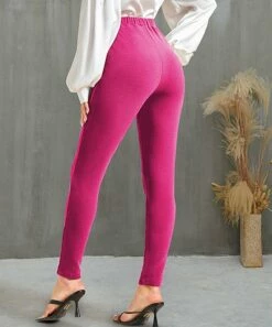 Discount 🤩 IZURIA Fuchsia Button-Accent Elastic-Waist Crop Skinny Pants - 👩 Women 🥰 -IZURIA Sales Store zu110613607 alt 2 tm1668721584