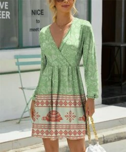 Best Pirce ✔️ IZURIA Green & Pink Paisley Turtle Long-Sleeve Surplice 👗 Dress - 👩 Women ❤️