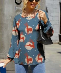 IZURIA Sales Store 31 Wholesale β IZURIA Slate Blue & Red Reindeer Puff-Sleeve Tunic - Plus π§¨