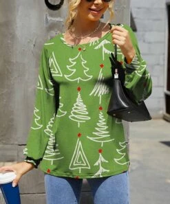 Best Sale 😉 IZURIA Green & White Evergreen Bishop-Sleeve Tunic - Plus 😉