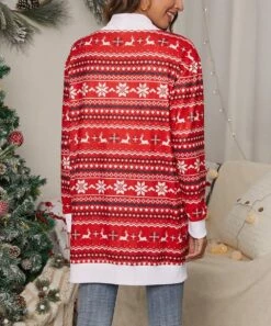 Best deal 🎉 IZURIA White & Red Geometric Stripe Reindeer Longline Open Cardigan - 👩 Women 🎁 -IZURIA Sales Store zu98961807 alt 3 tm1631118359