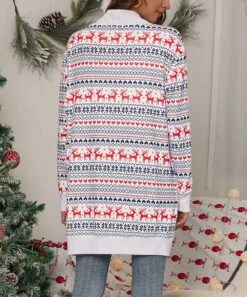 Coupon 😀 IZURIA Red & White Hearts Reindeer Longline Open Cardigan - 👩 Women 🌟 -IZURIA Sales Store zu98966244 alt 3 tm1631118359