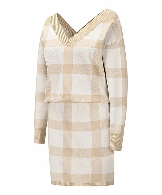 Flash Sale 🤩 IZURIA Khaki & Cream Windowpane V-Neck Sweater & 👗 Skirt - 👩 Women 💯 2 Flash Sale 🤩 IZURIA Khaki & Cream Windowpane V-Neck Sweater & 👗 Skirt - 👩 Women 💯 - Image 2