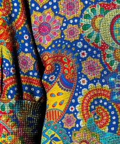 Deals 🥰 IZURIA Blue & Yellow Paisley Waffle-Knit Bishop-Sleeve Top - 👩 Women & Plus ✔️ -IZURIA Sales Store zu99048609 alt 2 tm1644956181