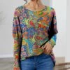 Deals 🥰 IZURIA Blue & Yellow Paisley Waffle-Knit Bishop-Sleeve Top - 👩 Women & Plus ✔️