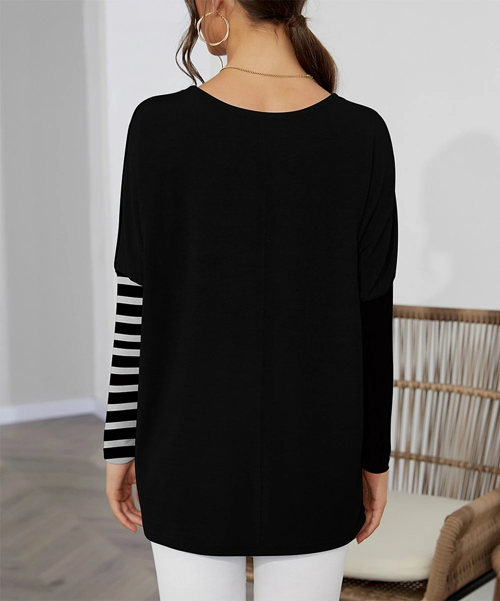 Hot Sale π IZURIA White & Black Stripe Jack-O'-Lantern Contrast-Sleeve Dolman Tunic - π© Women & Plus π₯° 2 Hot Sale π IZURIA White & Black Stripe Jack-O'-Lantern Contrast-Sleeve Dolman Tunic - π© Women & Plus π₯° - Image 2