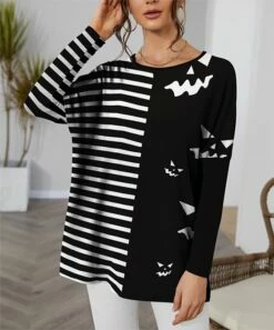Hot Sale 🎉 IZURIA White & Black Stripe Jack-O'-Lantern Contrast-Sleeve Dolman Tunic - 👩 Women & Plus 🥰