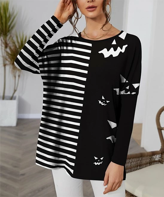Hot Sale π IZURIA White & Black Stripe Jack-O'-Lantern Contrast-Sleeve Dolman Tunic - π© Women & Plus π₯° 1 Hot Sale π IZURIA White & Black Stripe Jack-O'-Lantern Contrast-Sleeve Dolman Tunic - π© Women & Plus π₯°