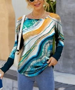 Deals 🧨 IZURIA Navy & Yellow Abstract Boatneck Raglan Top - Plus 🌟