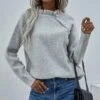 Coupon ⌛ IZURIA Gray Ruffle-Neck Button-Accent Long-Sleeve Sweater - 👩 Women 🌟