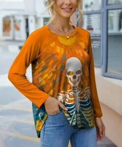 Best Pirce 🎉 IZURIA Orange Abstract Skeleton Crewneck Raglan Top - Plus ⌛