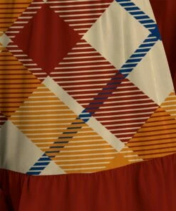 Promo ✨ IZURIA Burgundy & Orange Plaid Long-Sleeve Tiered A-Line 👗 Dress - 👩 Women ⭐ -IZURIA Sales Store zu99538998 alt 2 tm1631908158