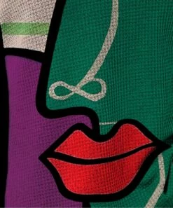 Coupon 🛒 IZURIA Fuchsia & Purple Abstract Face Balloon-Sleeve Waffle-Knit Tunic - 👩 Women 👏 -IZURIA Sales Store zu99579155 alt 2 tm1632319614