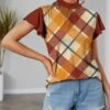 Flash Sale 🔔 IZURIA Wine & Orange Plaid Mock Neck Flutter-Sleeve Top - Plus ⭐