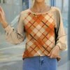 Cheapest ✨ IZURIA Apricot & Orange Plaid Bishop-Sleeve Raglan Tunic - 👩 Women 😀