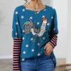 Buy 💯 IZURIA Blue & Pink Stripe Rooster Waffle-Knit Balloon-Sleeve Tunic - 👩 Women ✨
