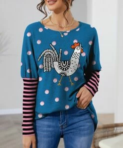 Buy 💯 IZURIA Blue & Pink Stripe Rooster Waffle-Knit Balloon-Sleeve Tunic - 👩 Women ✨