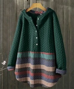 Best reviews of 🌟 IZURIA Green Geometric Button-Front Hoodie - 👩 Women 😀