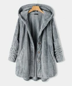 Brand new 🔥 IZURIA Gray Cable-Knit Hooded Pocket Button-Up Jacket - 👩 Women & Plus 👏