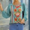 Flash Sale 🛒 IZURIA Aqua & Orange Floral Bishop-Sleeve Raglan Top - 👩 Women 🔔