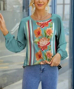 Flash Sale 🛒 IZURIA Aqua & Orange Floral Bishop-Sleeve Raglan Top - 👩 Women 🔔