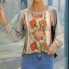 Deals 🔔 IZURIA Apricot & Orange Floral Bishop-Sleeve Raglan Top - Plus 🔔