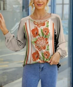 Deals 🔔 IZURIA Apricot & Orange Floral Bishop-Sleeve Raglan Top - Plus 🔔