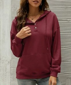 Discount π IZURIA Wine Kangaroo-Pocket Snap-Button Hoodie - Plus π₯