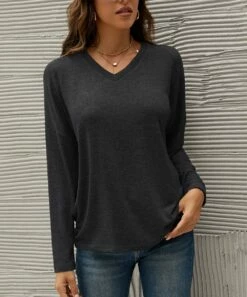 New ⭐ IZURIA Black V-Neck Sweatshirt - 👩 Women 😍 -IZURIA Sales Store zu99648230 alt 2 tm1632592526