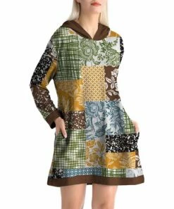 IZURIA Sales Store 29 Budget π₯ IZURIA Coffee & Green Patchwork Pocket Hooded Shift π Dress - π© Women β
